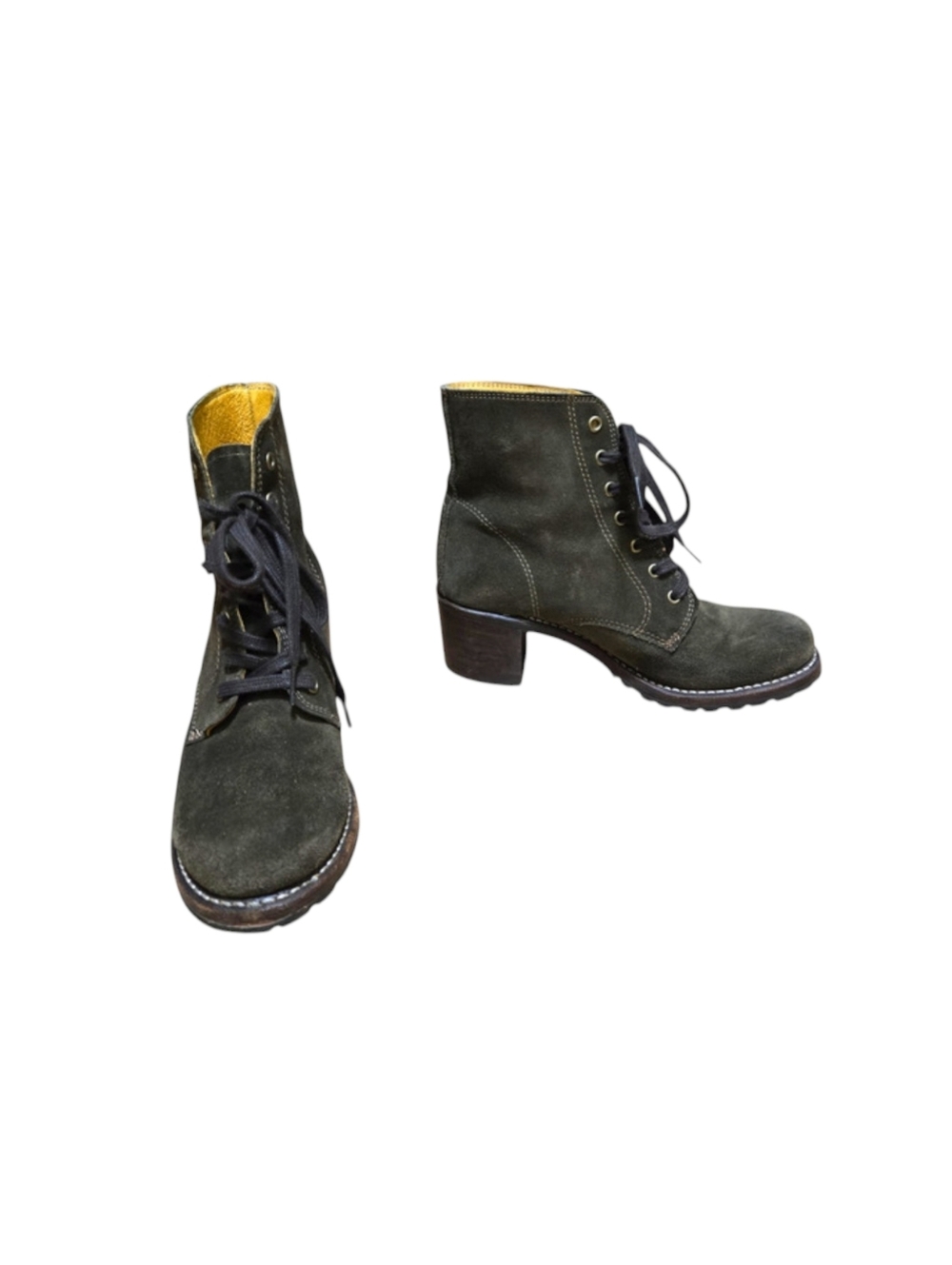 Frye Sabrina 6G Lace Up Olive Green Fatigue Suede Ankle Booties Size 8 - Picture 1 of 8